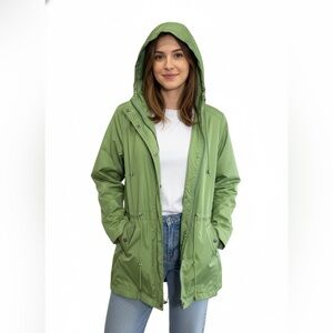 Bold Spirit Green Lightweight Raincoat Utility Anorak Jacket Hooded Women's XL